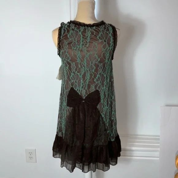 Altar’d State NWT Mint Green and Brown Lace Sleeveless Dress with Bow Size Small - Picture 11 of 11